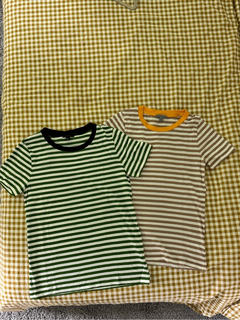 COS Striped Tees in Green/White and Beige/White with Contrast Necks s/xs